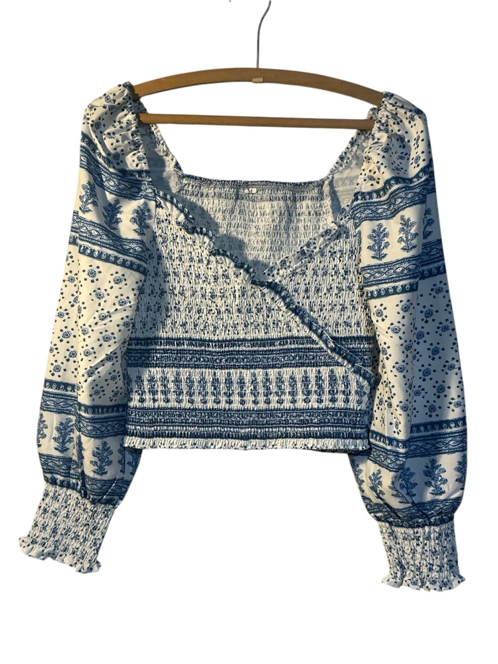 Gorgeous Smocked Blue & White Peasant Crop Top